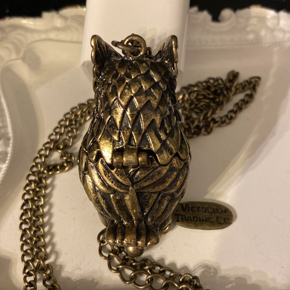 Owl Magnetic Locket Pendant Statement Necklace w/ Crystals, BOHO, Halloween Goth - Picture 5 of 8